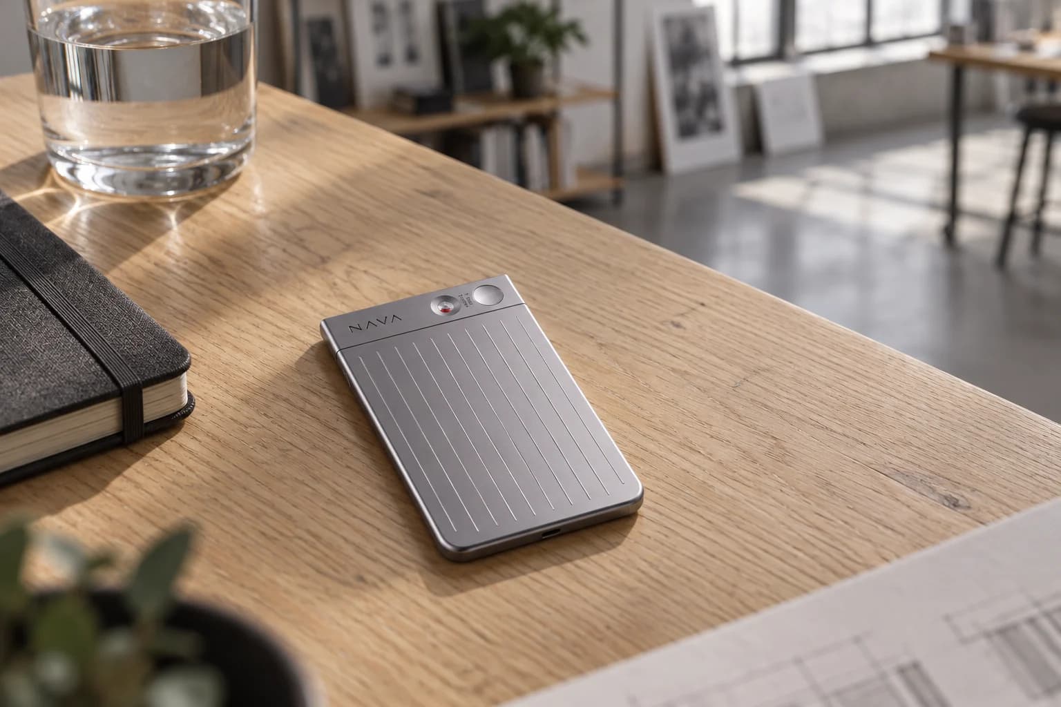 Nava card recorder enclosure concept on a work desk